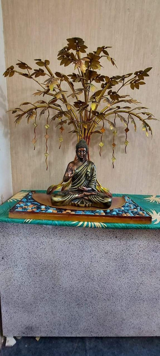 PC Home Decor | Tree With Polyresin Buddha Table Top Decor, Bronze