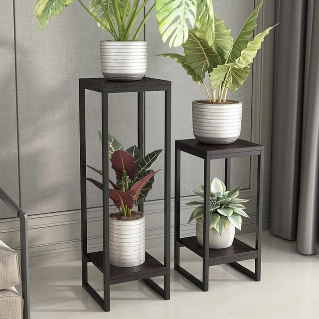 Square Pipe Metal Floor Multi Tier Black Planter Stand