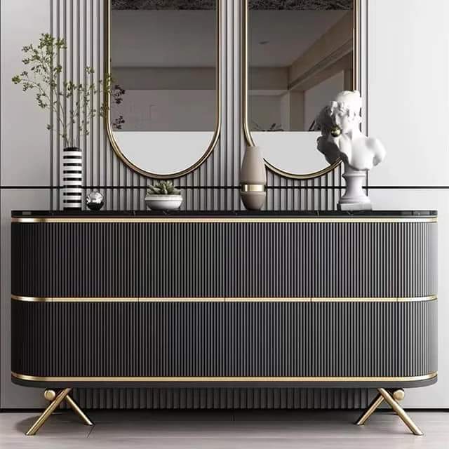 SS And Wooden Storage Console Table