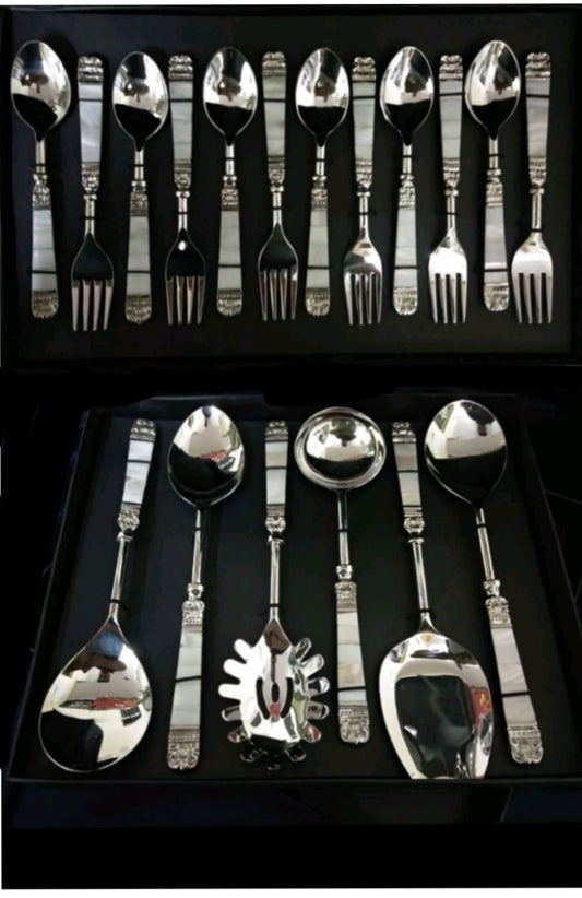 Serve Your Dinner With Flat MOP Stainless Steel Design Cutlery Now Available At Combo Discount (Serving Spoon 6pcs +Dinner Spoon 12pcs)