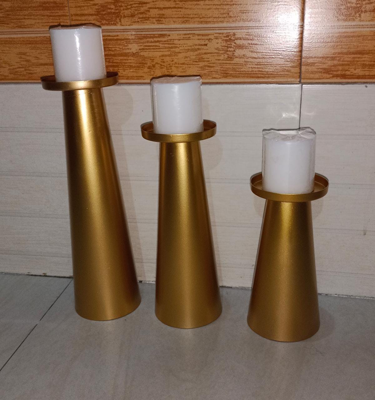 PC Home Decor | Set of 3 Metal Candle Holder Set, Gold