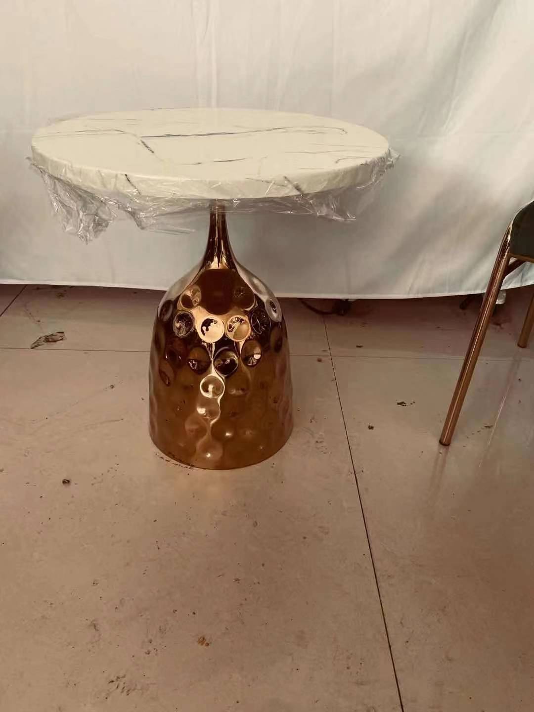 PC Home Decor | Imported Wine Side Table with Marble Top, Bronze and White