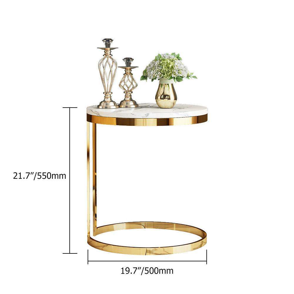 Black/White Round Marble Side Table With Gold Stainless Steel Frame
