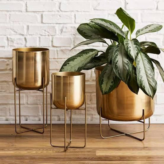 PC Home Decor | Set of 3 Egg Planters with Stand Set, Gold