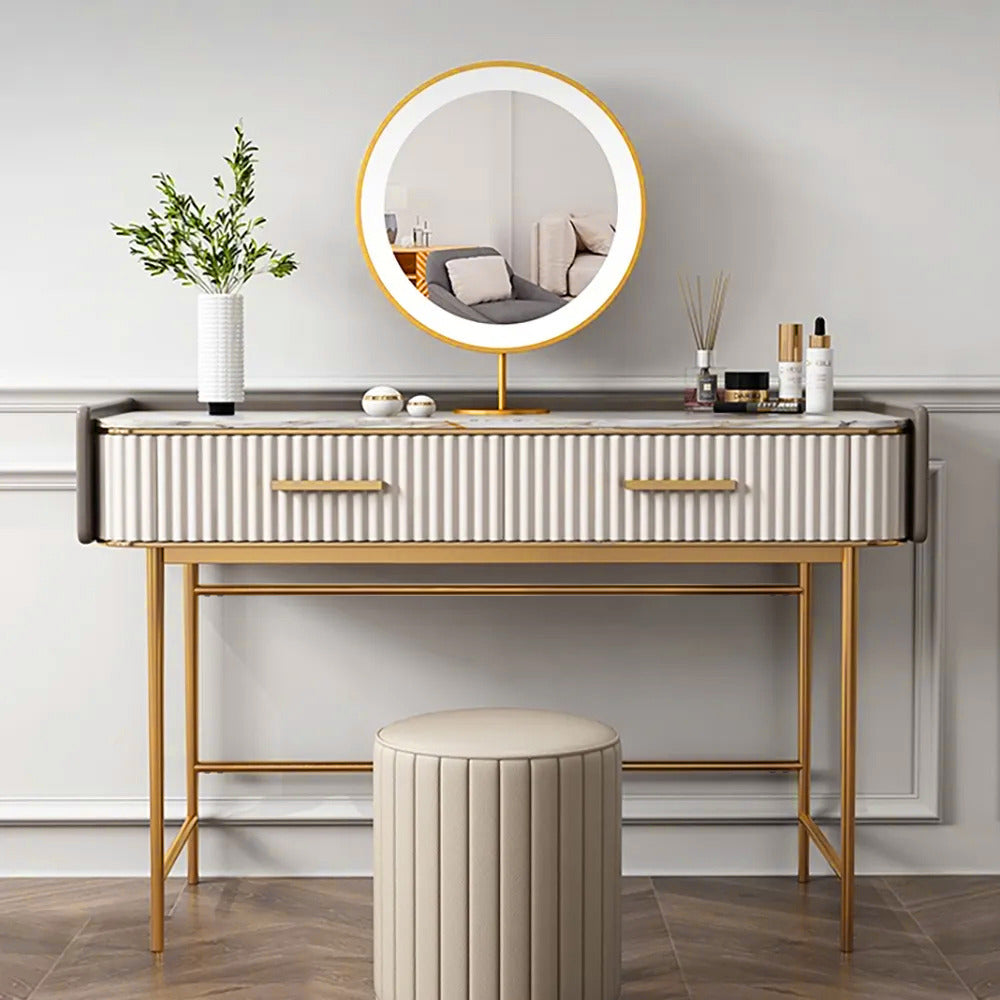 Buy Dressing Table With Storage With Puff For Bedroom, White | Gold PC HOME DECOR Buy Dressing Table With Storage With Puff For Bedroom, White | Gold PC HOME DECOR