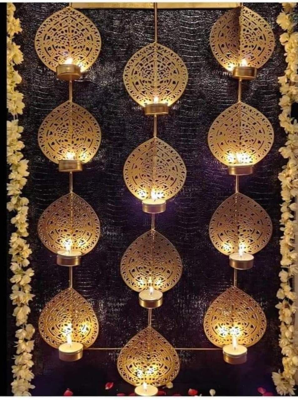 PC Home Decor | Metal Jali Hanging T Lights, Gold