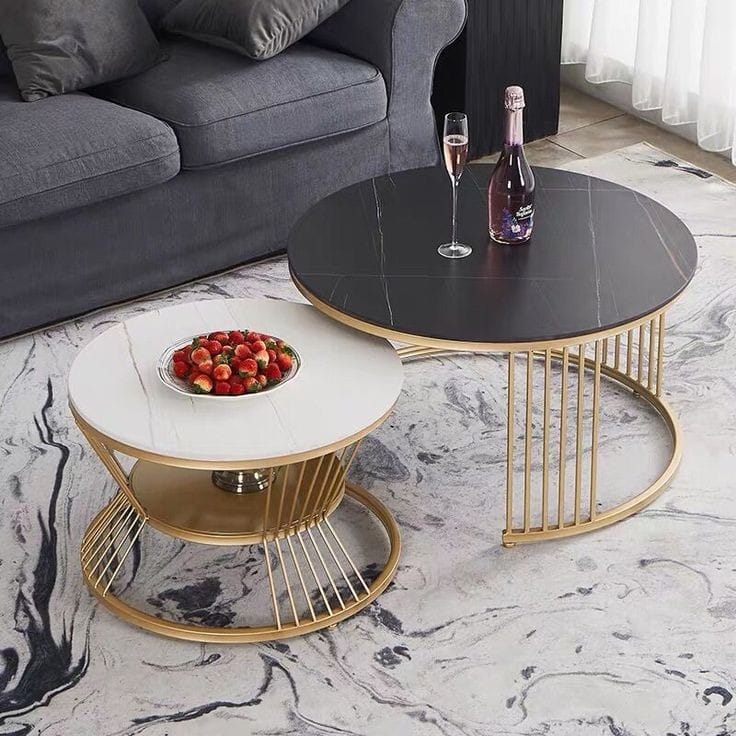 PC Home Decor | Set of 2 Metal Centre Tables Set, Gold and White