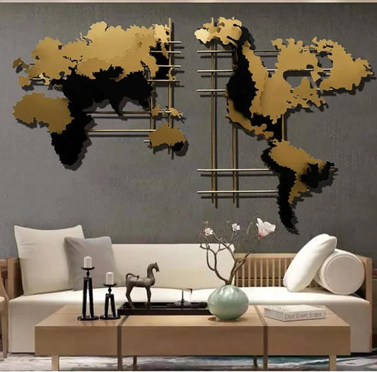 Modern 3D Metal World Map Home Wall Decor Art