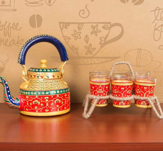 PC Home Decor | Hand Painted Tea Kettle set, Yellow and Orange