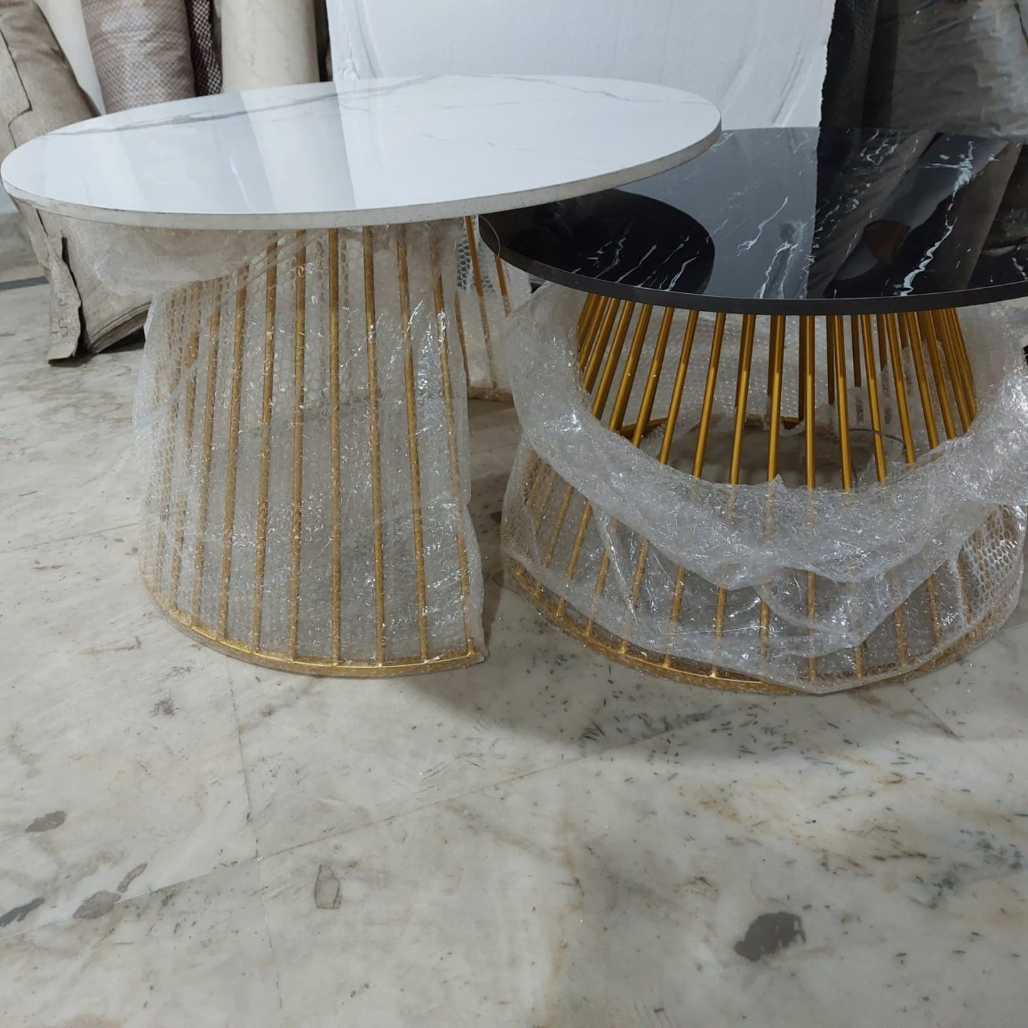 Harmonious Set of 2 Centre Table Gold, White and Black