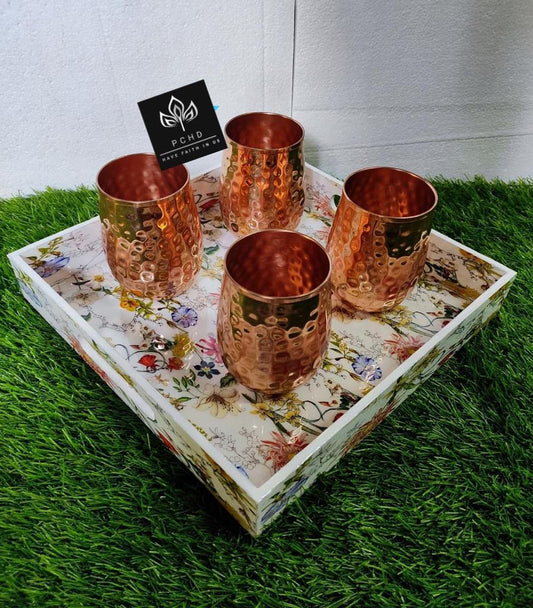 PC Home Decor | Enamel Tray Set With Copper Glasses