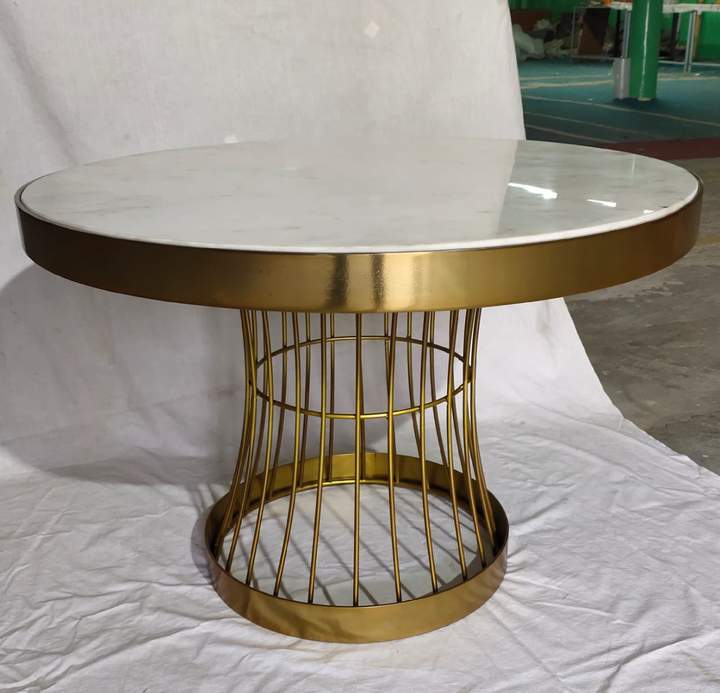 Stainless Steel Coffee Table with Marble Top, White & Gold