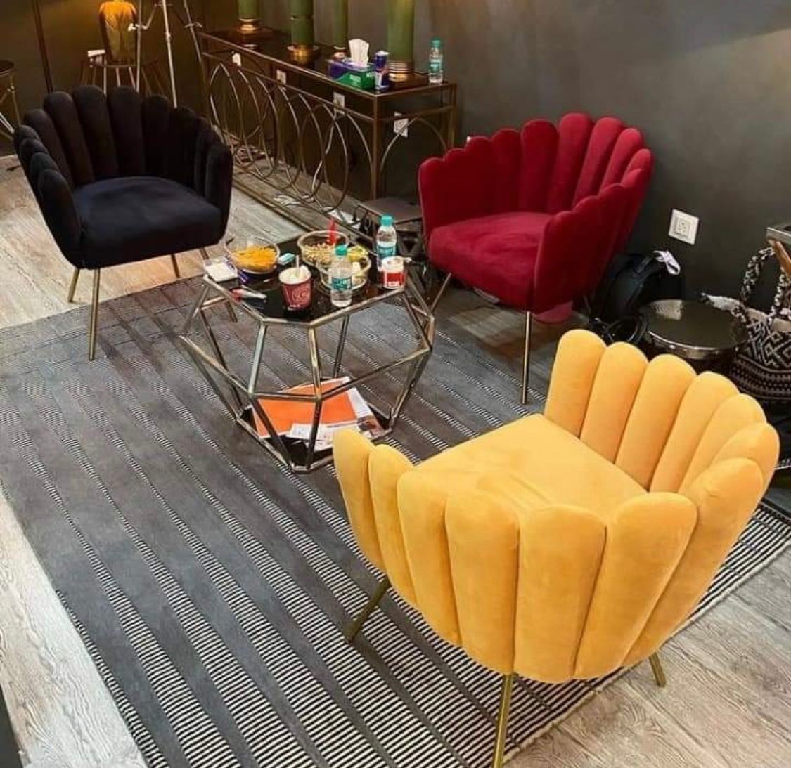 Single Finger Sofa Chair Steel Chair, Gold and Peach