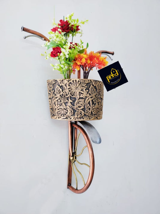 PC Home Decor | Metal Hanging Bicycle with Basket Wall Decor, Bronze