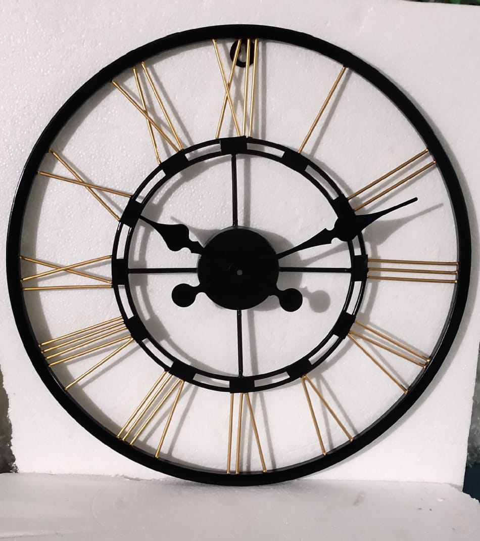 PC Home Decor | Large Hollow Roman Wall Clock, Gold and Black