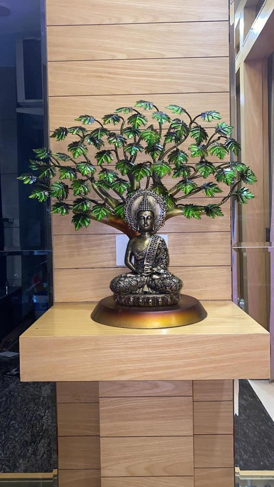 PC Home Decor | Metal Buddha Tree Table Decor, Green and Bronze