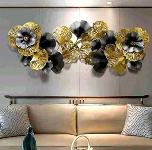 Black and Golden Metal Flower Wall Art for Living Room