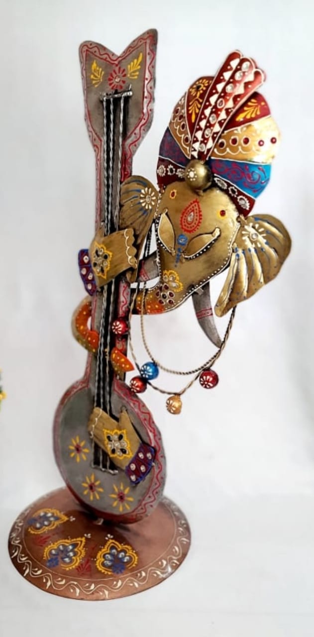 PC Home Decor | Metal Sitar Ganesh Table Top, Gold