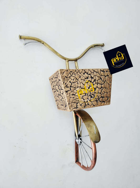 PC Home Decor | Metal Hanging Bicycle with Yellow Brick Design Basket Wall Decor, Bronze