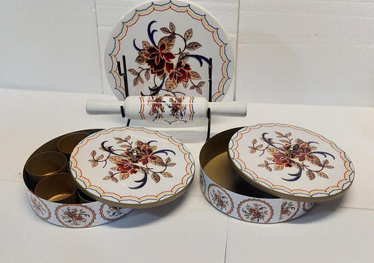 PC Home Decor | Roti Maker Marble with Porcelain Enamel Print Finish Set, White and Pink