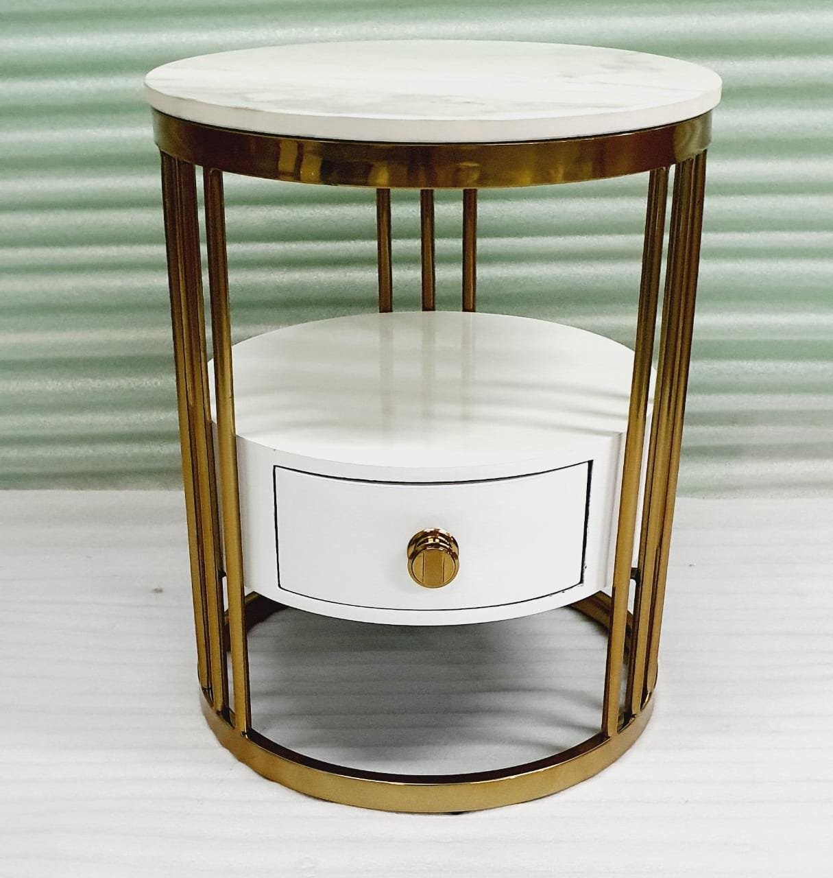 Steel Coffee Table with Drawer, Gold and White | Stylish and Functional Furniture
