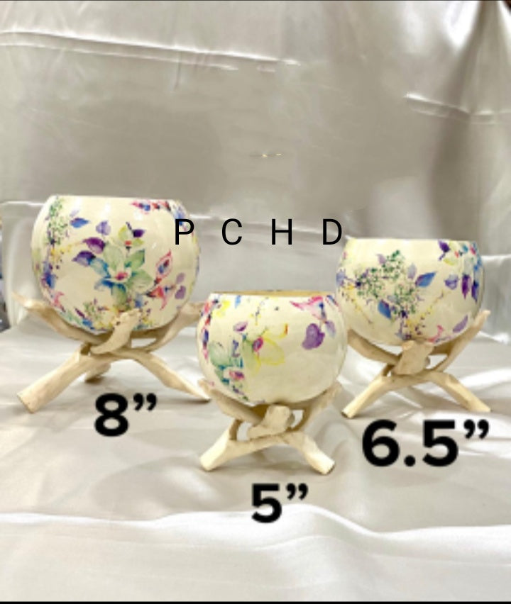 PC Home Decor | Set of 3 Hand Color Design Planter, White