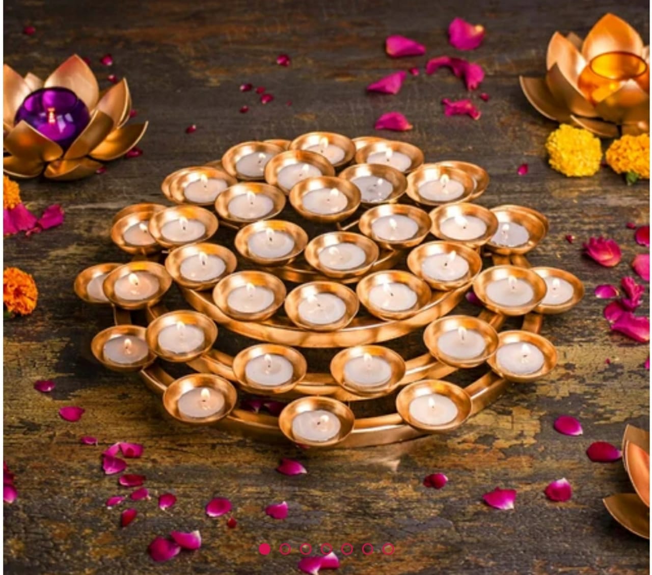 PC Home Decor | 46 Piece Small Metal Diya Stand, Gold