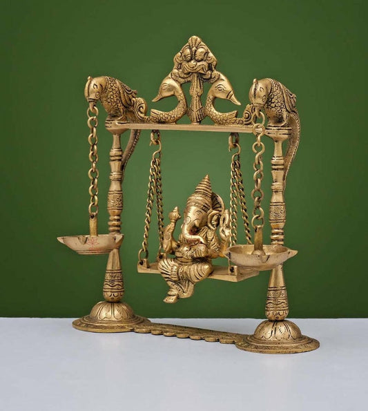 Brass Jhula Ganeshji With Hanging Lamp