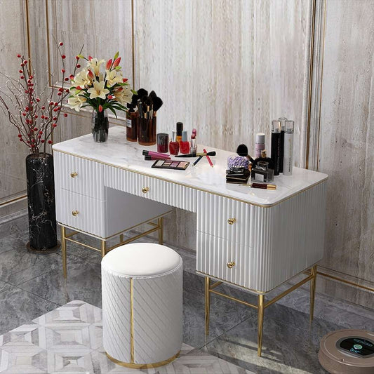 White Dressing Table With Stool and Mirror