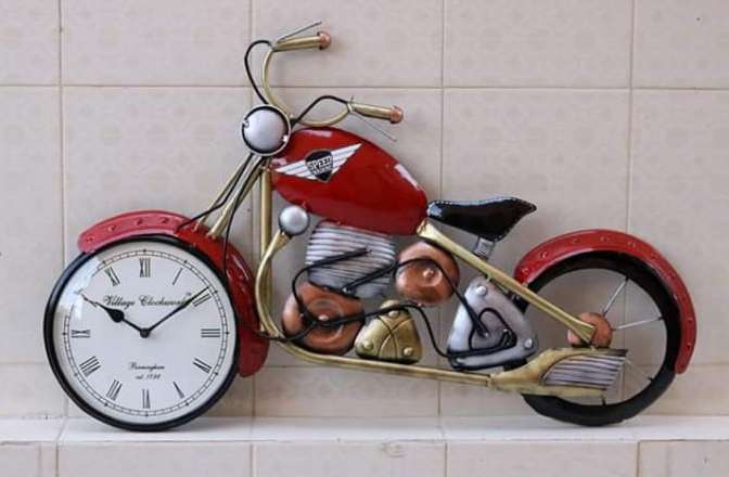 PC Home Decor | Red Bike Table Clock, Red and Gold