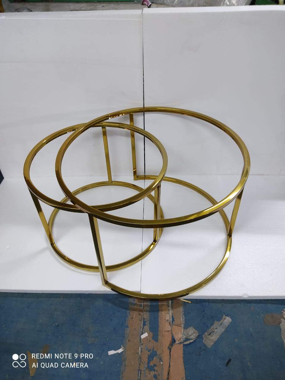 Luxurious Set of 2 Marble Center Table Set, White And Gold