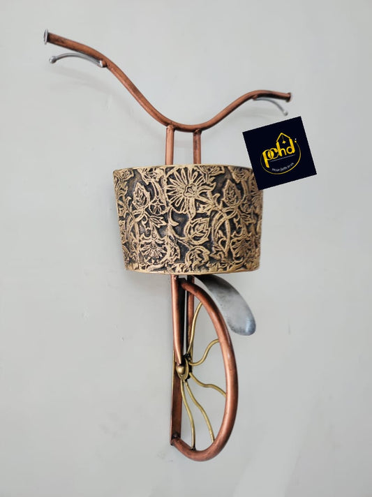 PC Home Decor | Metal Hanging Bicycle with Floral Design Basket Wall Decor, Bronze