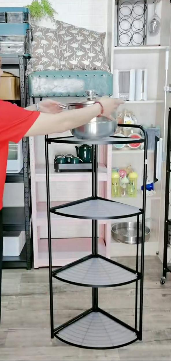 PC Home Decor | Kitchen Corner 4 Shelf Stand with Glass Bottom, Black