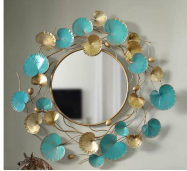 PC Home Decor | Circular Raindrop Leaves Mirror Wall Art Decor, Teal And Gold