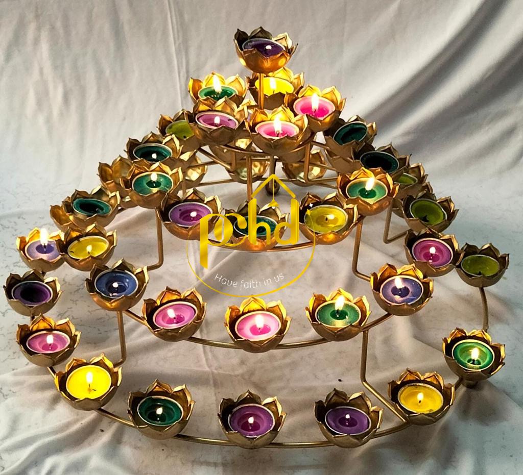 PC Home Decor | Set of 51 Metal Diya Set, Gold