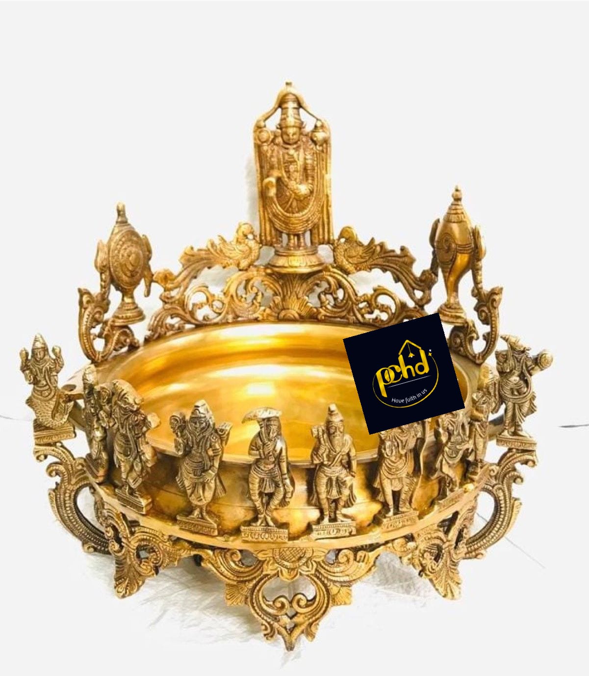 PC Home Decor | Big Brass Dasheswar Balaji Urli, Yellow