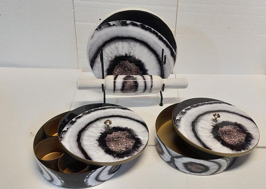 PC Home Decor | Roti Maker Marble with Porcelain Enamel Print Finish Set, White and Black