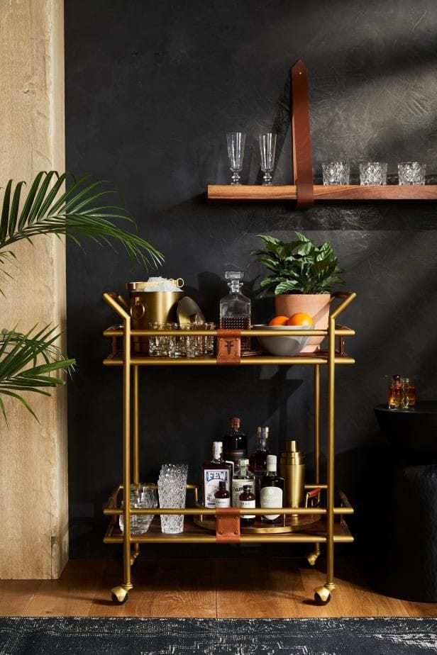 PC Home Decor | Tall Rectangular Bar Trolly , Gold