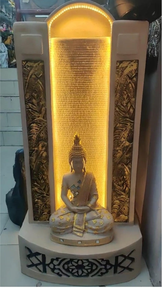 Medium Fibre Buddha Fountain, White