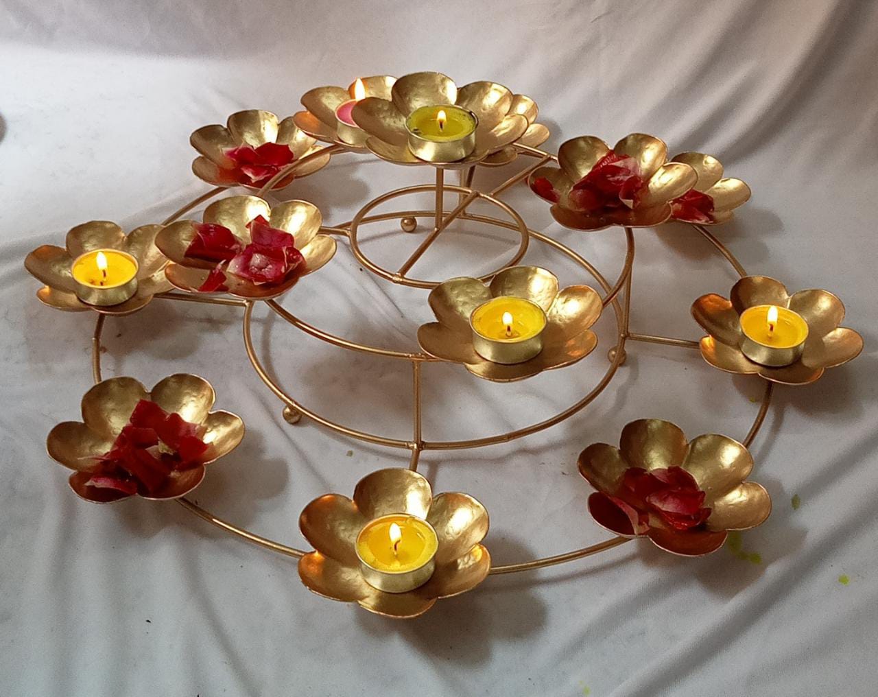 PC Home Decor | 3 Layer New Rangoli Design Diya Urli Set, Gold