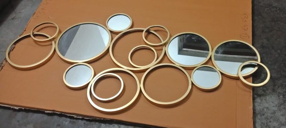PC Home Decor | Abstract Circles Wall Mirror Decor, Gold