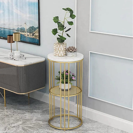 Inox Side Table With Marble TOP