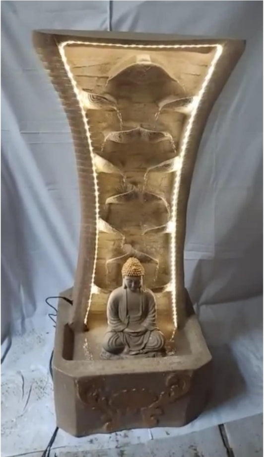 Curve Buddha Water Fountain with LED, White