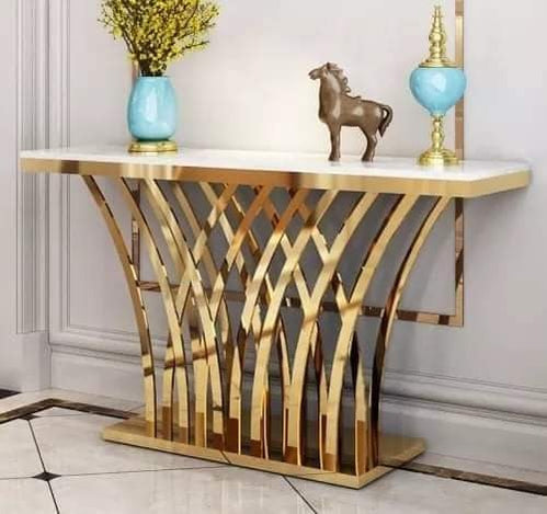PC Home Decor | Stainless Steel Console Table with Italian Composite Marble, Gold