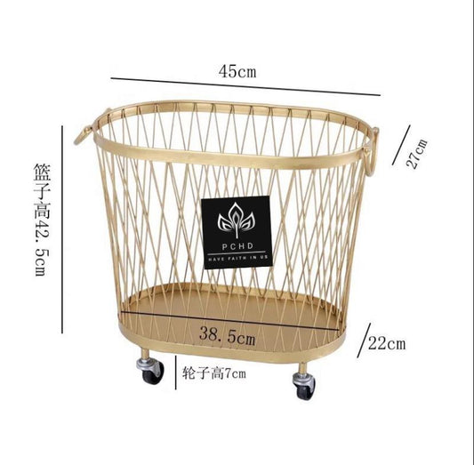 PC Home Decor | Minimal Movable Laundry Basket, Gold