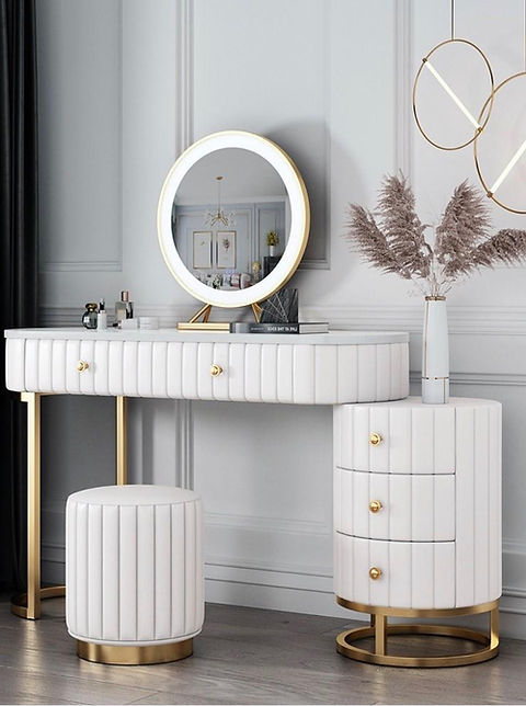 Elegant Dressing Table With Storage,White