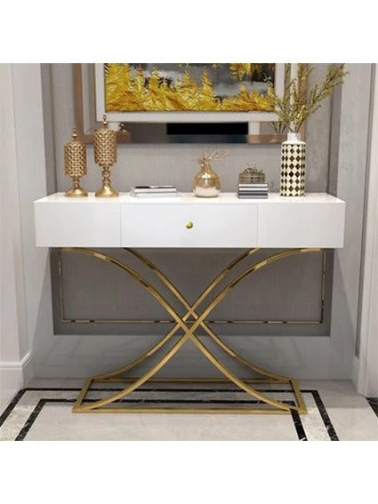 PC Home Decor | Stainless Steel Console Table, White and Gold
