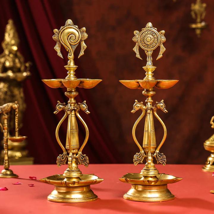 Brass Shankh Chakra Diya Lamp