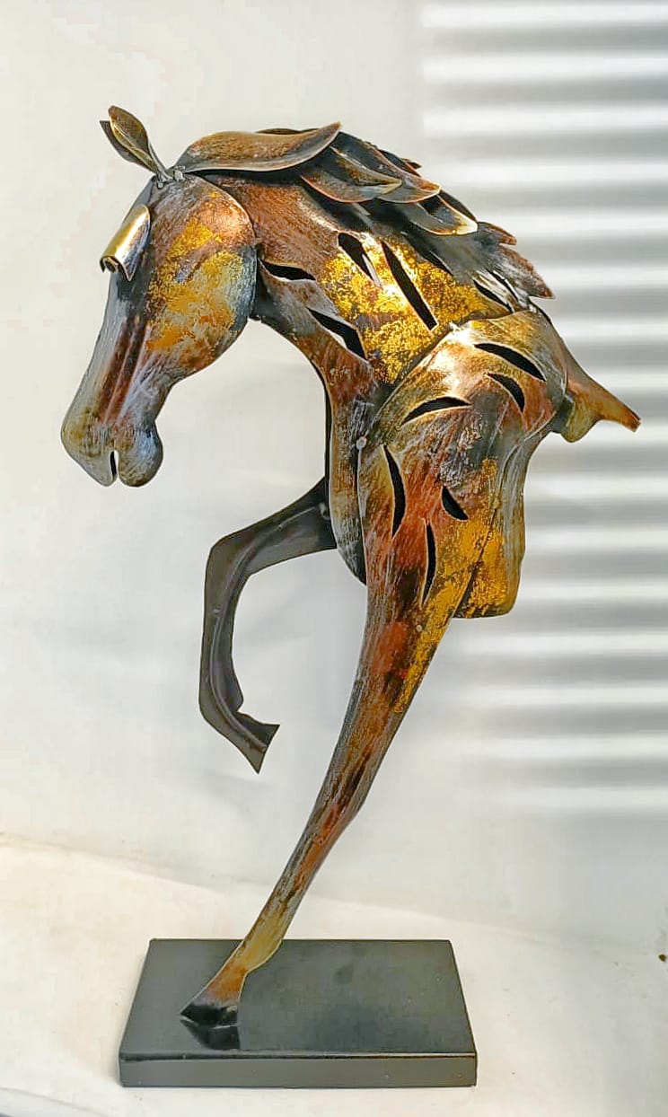 PC Home Decor | Metal Horse Front Table Decor, Yellow