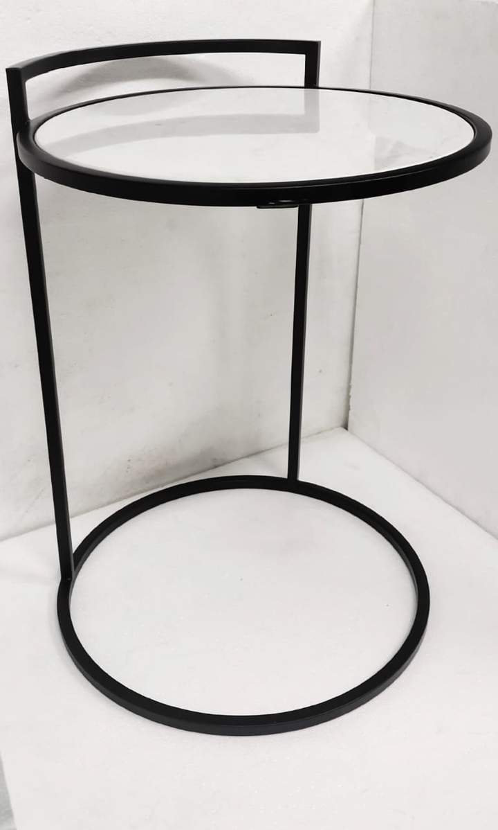 PC Home Decor | Round Table with White Marble Top, Black and White